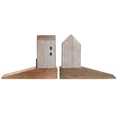 Deurstopper beachhouse - donker/licht bruin - hout - 16 x 6 x 12 cm