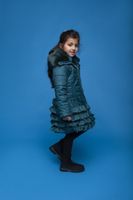 Le Chic Meisjes winterjas lang ruffel - Donker groen - thumbnail