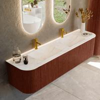 Badmeubel Mondiaz Kurve-Dlux | 180 cm cm | Meubelkleur Ruby | Wastafelkleur Ostra | Solid surface | Wasbak beiden zijden spoelbak | 2 kraangaten