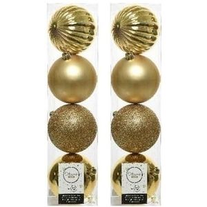 8x Licht gouden kerstballen 10 cm kunststof mix