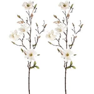 Kunstbloem Magnolia tak - 2x - 75 cm - creme - Kunst zijdebloemen