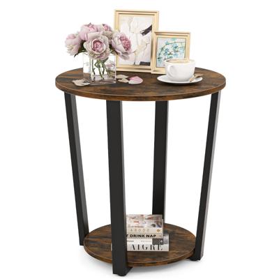 Ronde Bijzettafel 2-Laags Accenttafel met Open Plank Banktafel met Metalen Frame Industrieel Nachtkastje voor Woonkamer