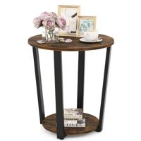 Ronde Bijzettafel 2-Laags Accenttafel met Open Plank Banktafel met Metalen Frame Industrieel Nachtkastje voor Woonkamer