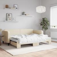 Slaapbank met onderschuifbed 80x200 cm stof crèmekleurig