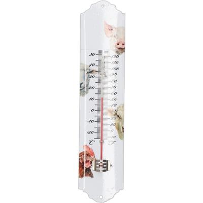 Esschert design thermometer Boerderijdieren - voor binnen en buiten - 30 x 7 cm - Celsius/fahrenheit