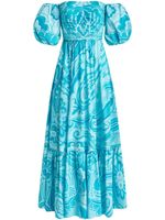 ETRO robe longue imprimée à épaules dénudées - Bleu