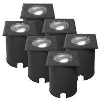 Set van 6 Cody LED Grondspots Zwart - GU10 4,5 Watt 345 lumen dimbaar - 6500K daglicht wit - Kantelbaar - Overrijdbaar - Vierkant - IP67 waterdicht
