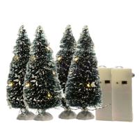 Miniatuur boompjes/kerstboompjes - 4x st - met LED verlichting - kerstdorp accessoires