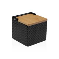 Zoutvaatje met deksel Versa Zwart Keramisch Bamboe Dolomite 11 x 11 x 11 cm