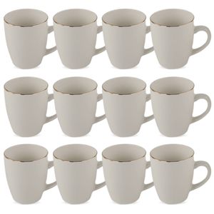 OTIX Koffiekopjes - Mokken Set - Wit met Goud - 200ml - Porselein - 12 stuks - DAISY