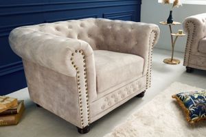 Chesterfield fauteuil 110cm fluweel champagne met knoopstiksel en veerkern - 42312