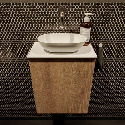 Mondiaz Fowy toiletmeubel 40cm washed oak met blad en waskom talc midden zonder kraangat