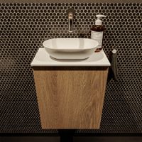 Mondiaz Fowy toiletmeubel 40cm washed oak met blad en waskom talc midden zonder kraangat