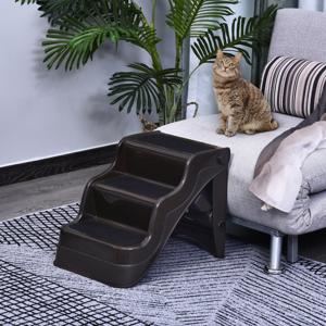 PawHut Hondentrap huisdierentrap kattentrap met 3 inklapbare treden 39 cm donkerbruin | Aosom Netherlands