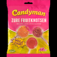 Candyman Zure Fruitknotsen met Aardbei, Kersen, en Sinaasappelsmaak 16 Stuks 192 g bij Jumbo