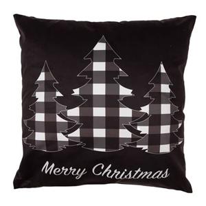 Clayre & Eef Kussenhoes 45x45 cm Zwart Wit Polyester Kerstbomen Merry