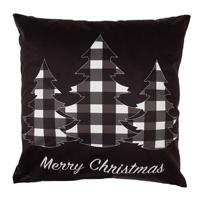 Clayre & Eef Kussenhoes 45x45 cm Zwart Wit Polyester Kerstbomen Merry