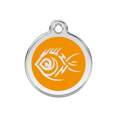 Tribal Fish Orange roestvrijstalen hondenpenning medium/gemiddeld dia. 3 cm - Reddingo