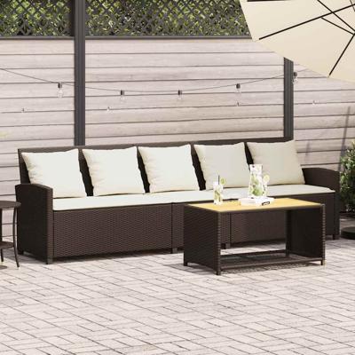 Tuinbank 5-zits met kussens poly rattan bruin