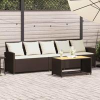 Tuinbank 5-zits met kussens poly rattan bruin