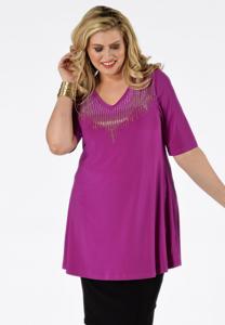 Yoek Shirt flare strass neck | Roze | Maat XL