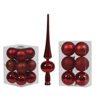 Kerstversiering set kerstballen met piek rood 6 - 8 cm - pakket van 36x stuks - Kerstbal - thumbnail