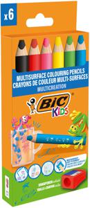 Bic Kids kleurpotlood Multisurface, assorti, etui van 6 stuks + slijper