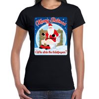 Fout kerst t-shirt merry shitmas toiletpaper zwart voor dames - thumbnail