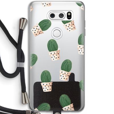Cactusprint roze: LG V30 Transparant Hoesje met koord