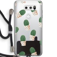 Cactusprint roze: LG V30 Transparant Hoesje met koord