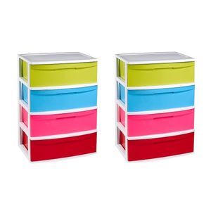 2x stuks ladekast/organizer met 4 lades wit/multi kleuren 40 x 56 x 80 cm