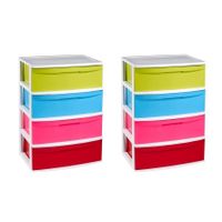 2x stuks ladekast/organizer met 4 lades wit/multi kleuren 40 x 56 x 80 cm - thumbnail