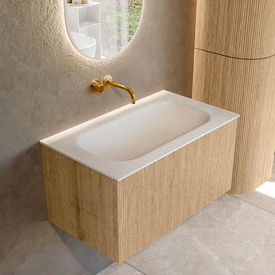 Badmeubel Mondiaz Kurve | 80 cm | Meubelkleur Oak | Wastafelkleur Talc | Midden spoelbak | Zonder kraangaten
