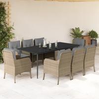 9-delige Tuinset met kussens poly rattan beige