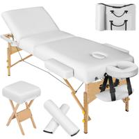 tectake® - Massagetafel matras 10 cm hoog en houten frame + rolkussens, draagtas en kruk - wit - 400186 - thumbnail