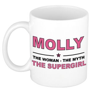 Naam cadeau mok/ beker Molly The woman, The myth the supergirl 300 ml   -