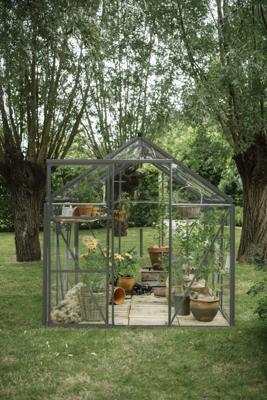 Royal Well tuinkas Kate 4 met veiligheidsglas en fundering - groengrijs