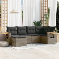 6-delige Loungeset met kussens poly rattan grijs