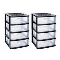 2x Plasticforte Ladeblok met 4x lades - zwart/transparant - L40 x B39 x H65 cm - grote lades