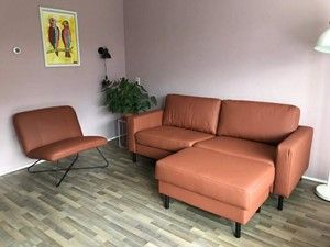 Leren 3-zits bank met stalen poten - met hocker - bruin leer - Echt leer, Modern, ontdek de vele Leersoorten en Kleuren bij ShopX