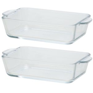 2x Rechthoekige glazen mini ovenschaal 500 ml 16 x 11 x 5 cm