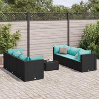 7-delige Loungeset met kussens poly rattan zwart