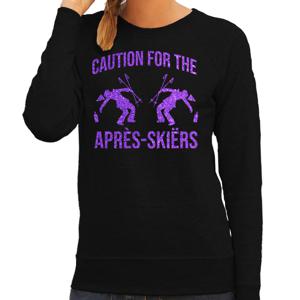 Apres ski sweater dames - caution for the Apres Ski - zwart - glitter paars - wintersport