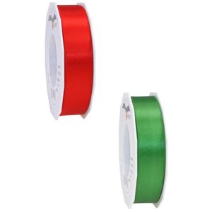 Luxe satijn cadeau/hobby sierlinten 2,5cm x 25m- groen en rood