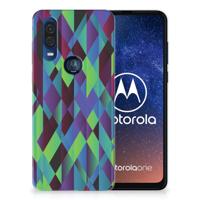 Motorola One Vision | TPU Hoesje | Abstract Green Blue