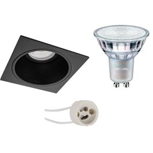 LED Spot Set - Pragmi Minko Pro - GU10 Fitting - Inbouw Vierkant - Mat Zwart - Verdiept - 90mm - Philips - MASTER 927 36D VLE - 3.7W - Warm Wit 2200K-2700K - DimTone Dimbaar