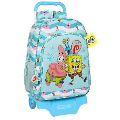 Schoolrugzak met Wielen Spongebob Stay positive Blauw Wit (33 x 42 x 14 cm)