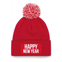 Happy New Year muts met pompon unisex - one size - rood