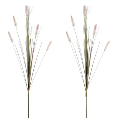 2x stuks kunstgras/rietgras kunstplant tak/losse steel - groen/paarse pluimen - 84 cm