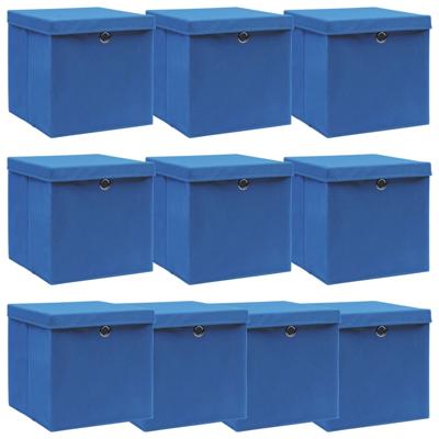 Opbergboxen met deksel 10 st 32x32x32 cm stof blauw